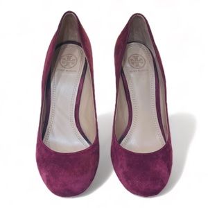 TORY BURCH Astoria Maroon Suede Wedges Size 8